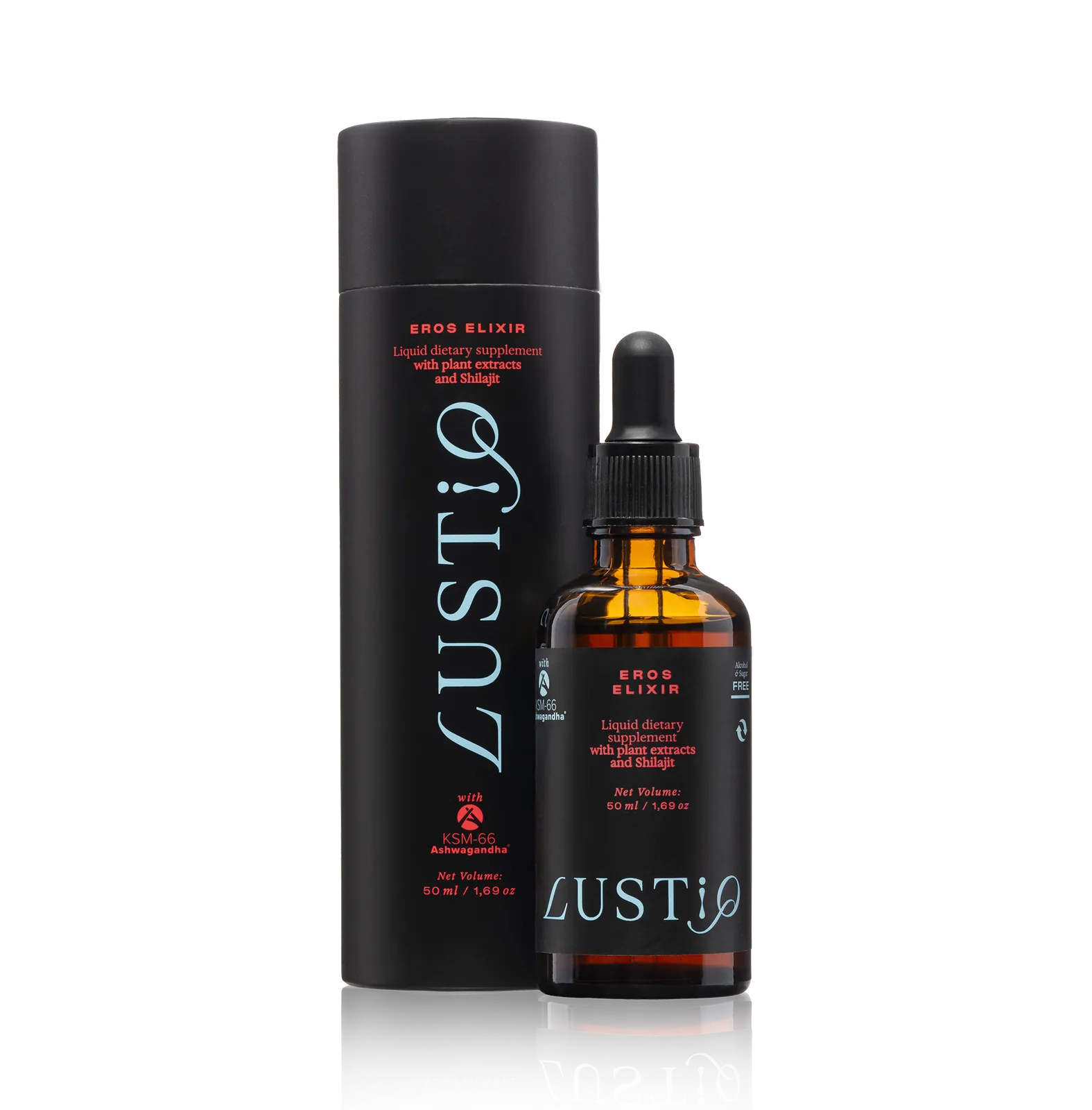 LUSTiQ Eros Elixir üveg és prémium hengeres csomagolás